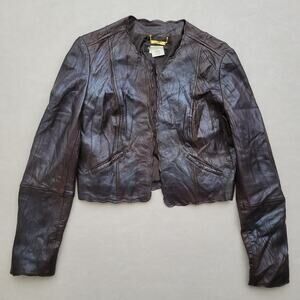 Y2K Allen Schwartz Cropped Leather Medium Jacket Retro Classic Hipster Boho